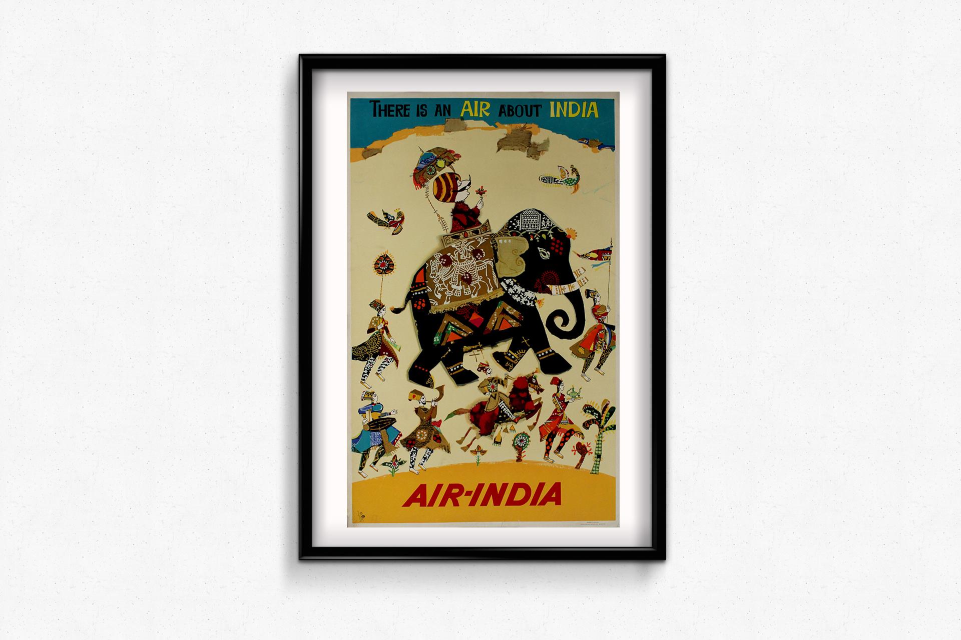 Civid and whimsical Air-India poster from 1968 - There is an air about India For Sale 1