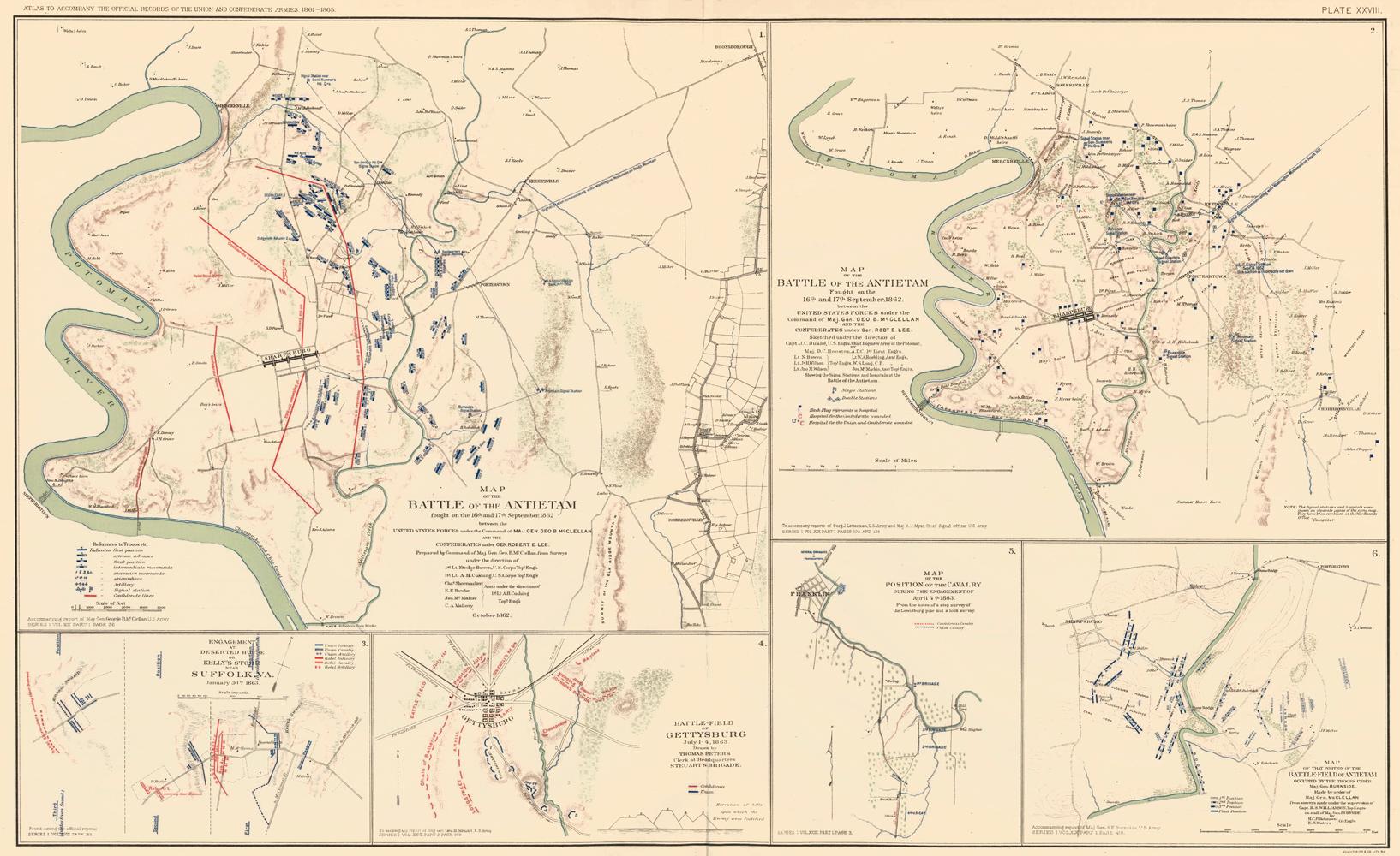 Civil War Map: Gettysburg and Antietam - Print by Unknown