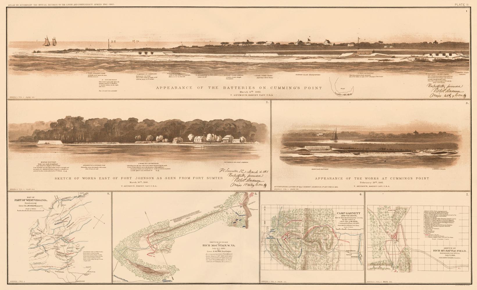 Civil War Map with Views from Fort Sumter and Charleston Harbor - Print by Unknown