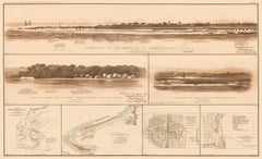 Antique Civil War Map with Views from Fort Sumter and Charleston Harbor