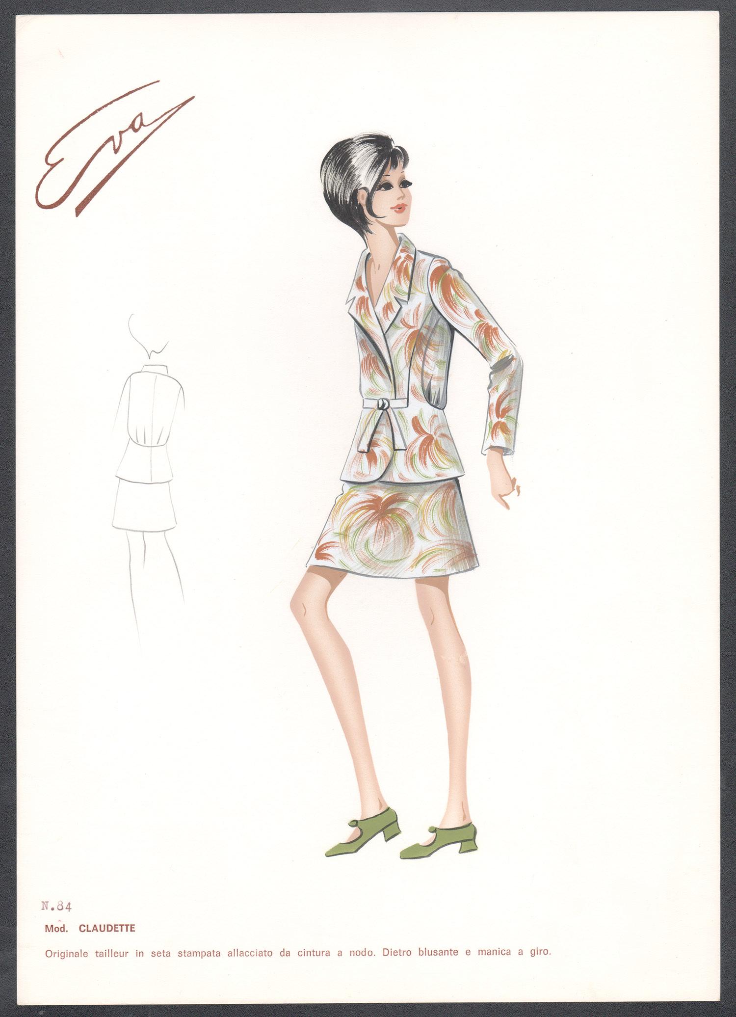Unknown Figurative Print - 'Claudette' Italian 1960s Women's Fashion Design Illustration