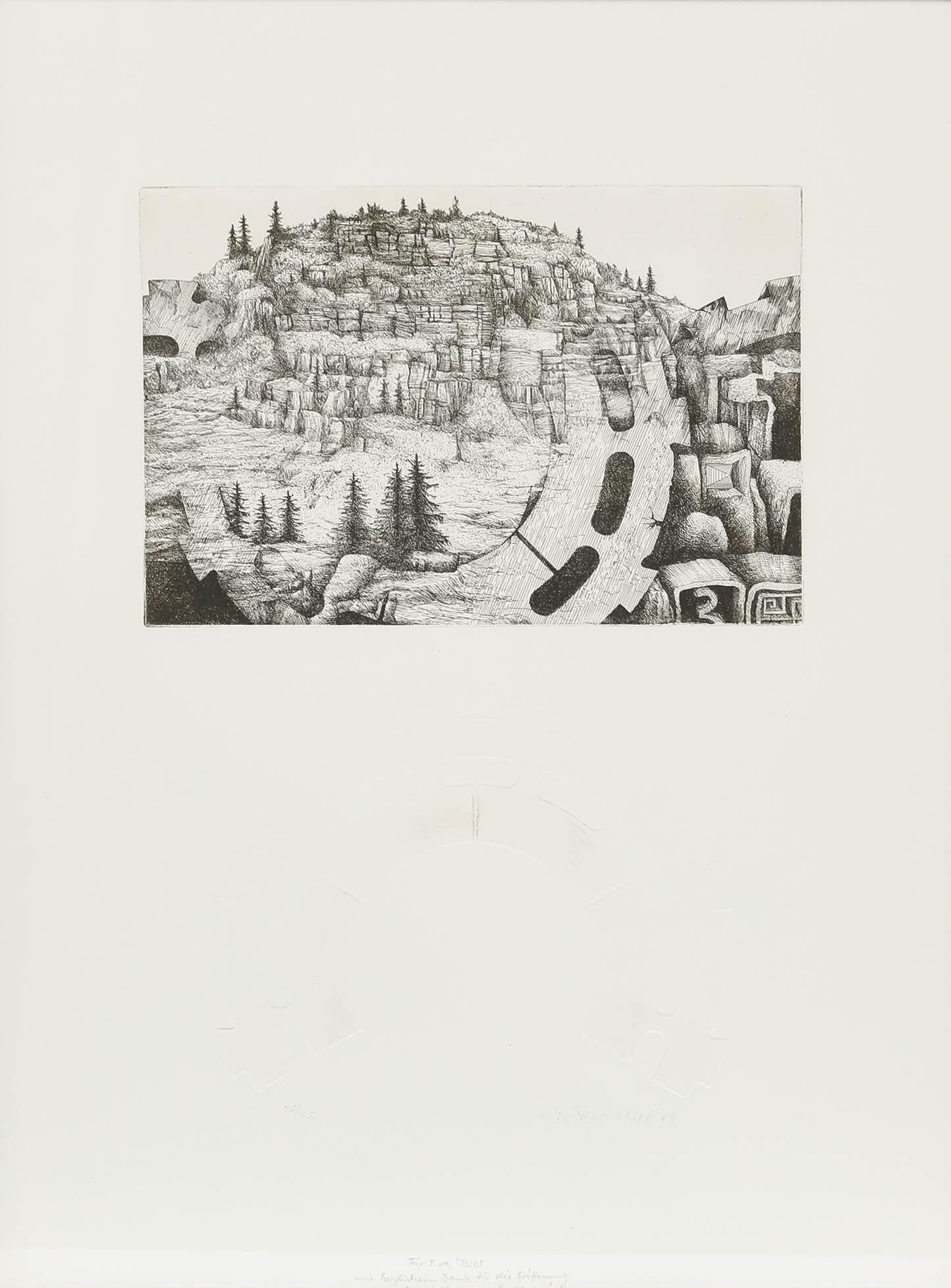 Claus D. Hentschel (1937-2012) - Framed Etching, Geometrische Landschaft - Print by Unknown