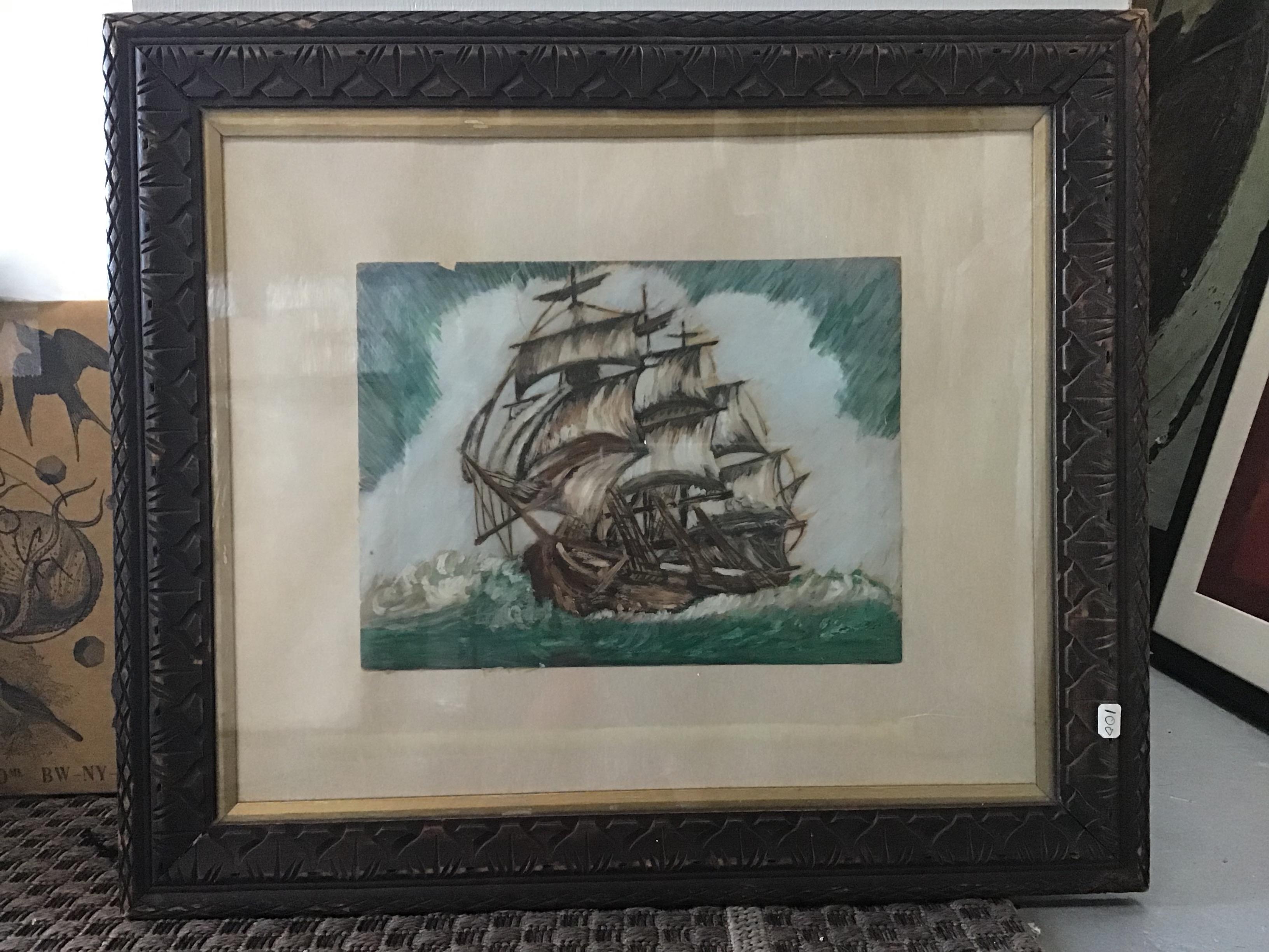 Unknown Landscape Print - clipper ship watercolor