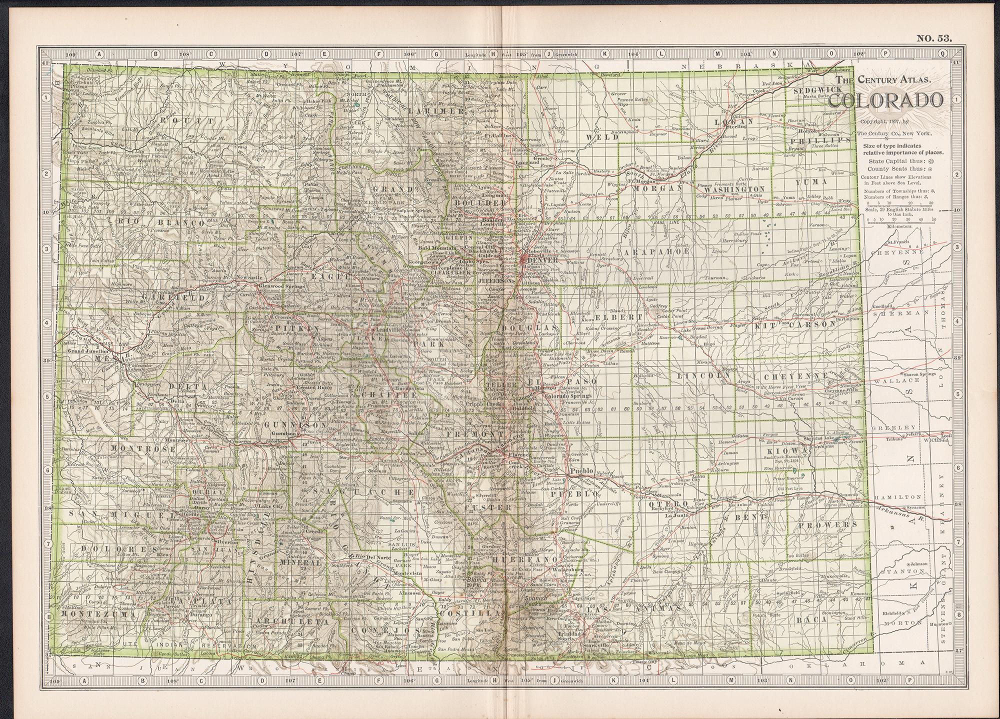 Colorado. USA. Century Atlas state antique vintage map - Print by Unknown
