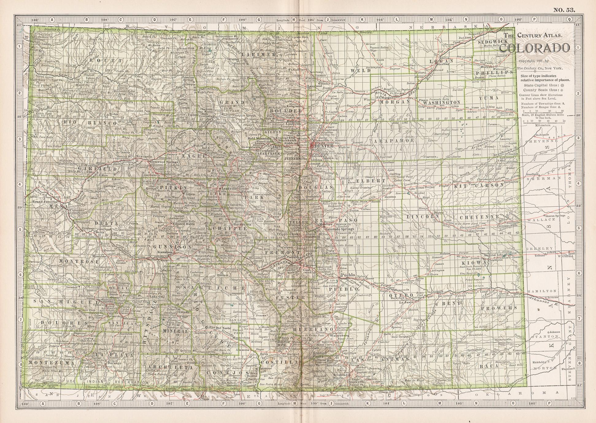 Unknown Print - Colorado. USA. Century Atlas state antique vintage map