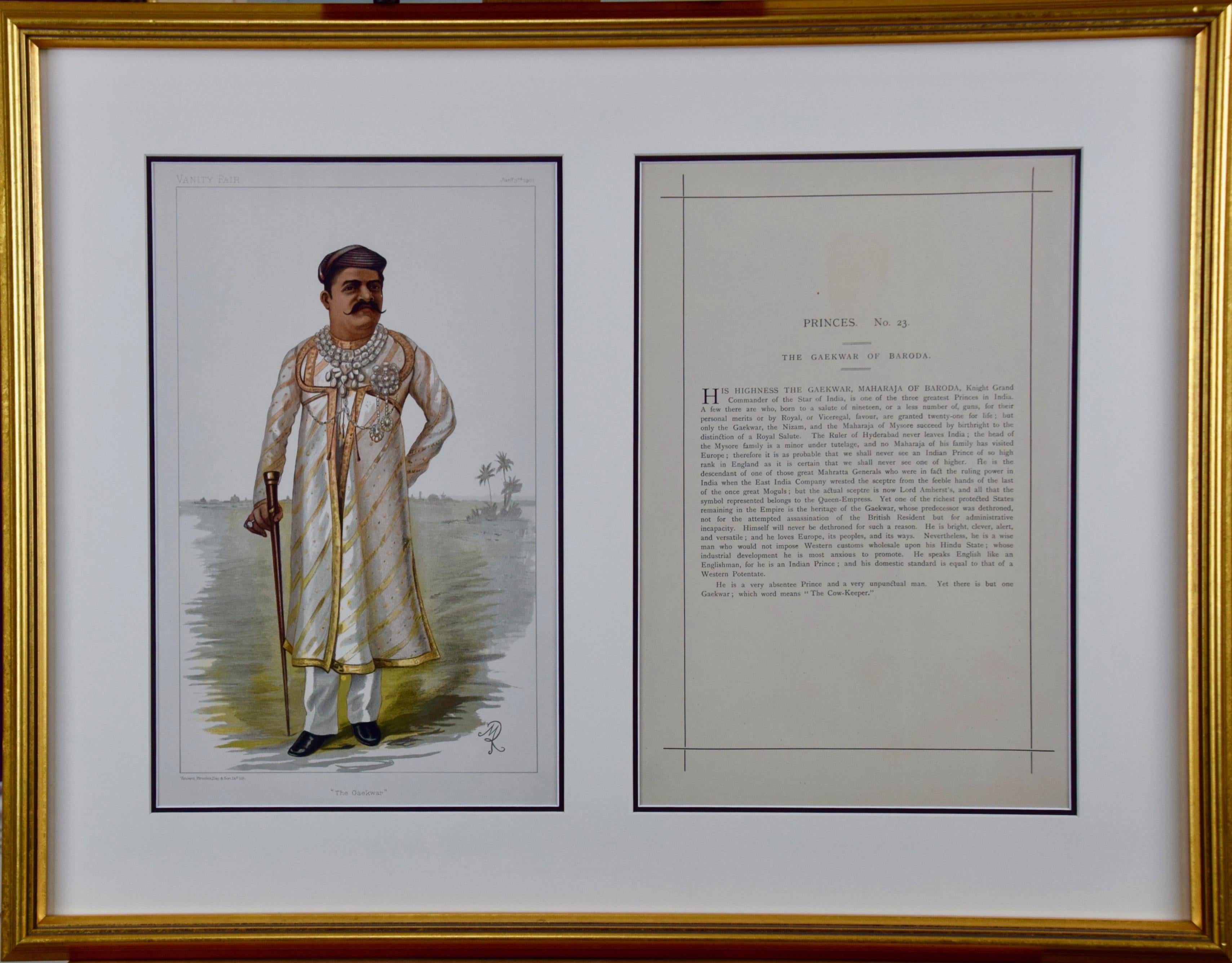 Colored Vanity Fair Caricature of the "Gaekwar of Baroda" (Prince of India)  