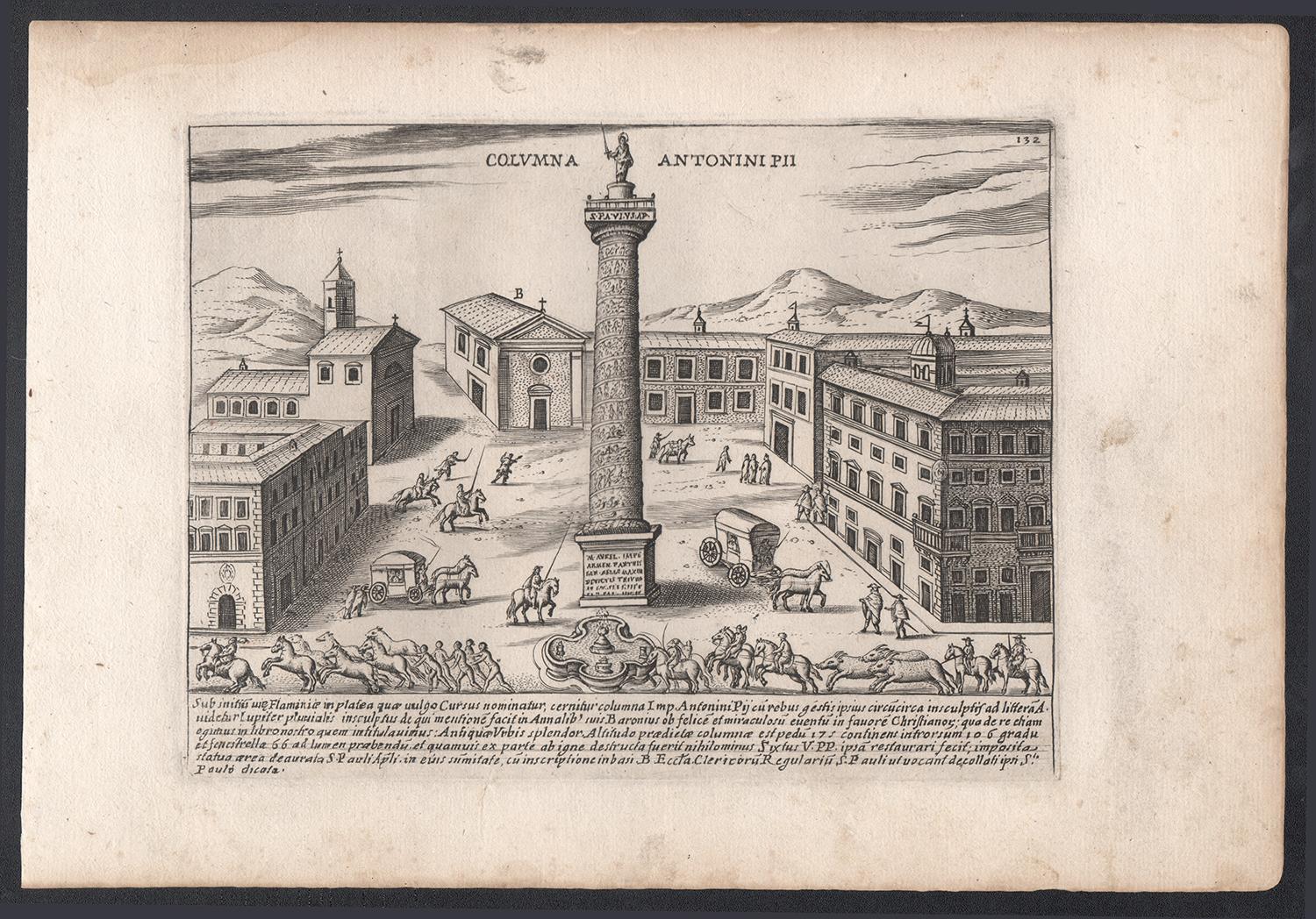 Columne d'Antonin Pius, Rome, Italie. Gravure de Jacobs Lauro du XVIIe siècle  - Print de Unknown