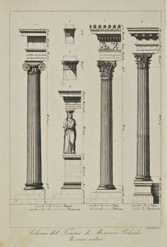 Antique Columns of the Temple of Minerva Poliade - Lithograph - 1862
