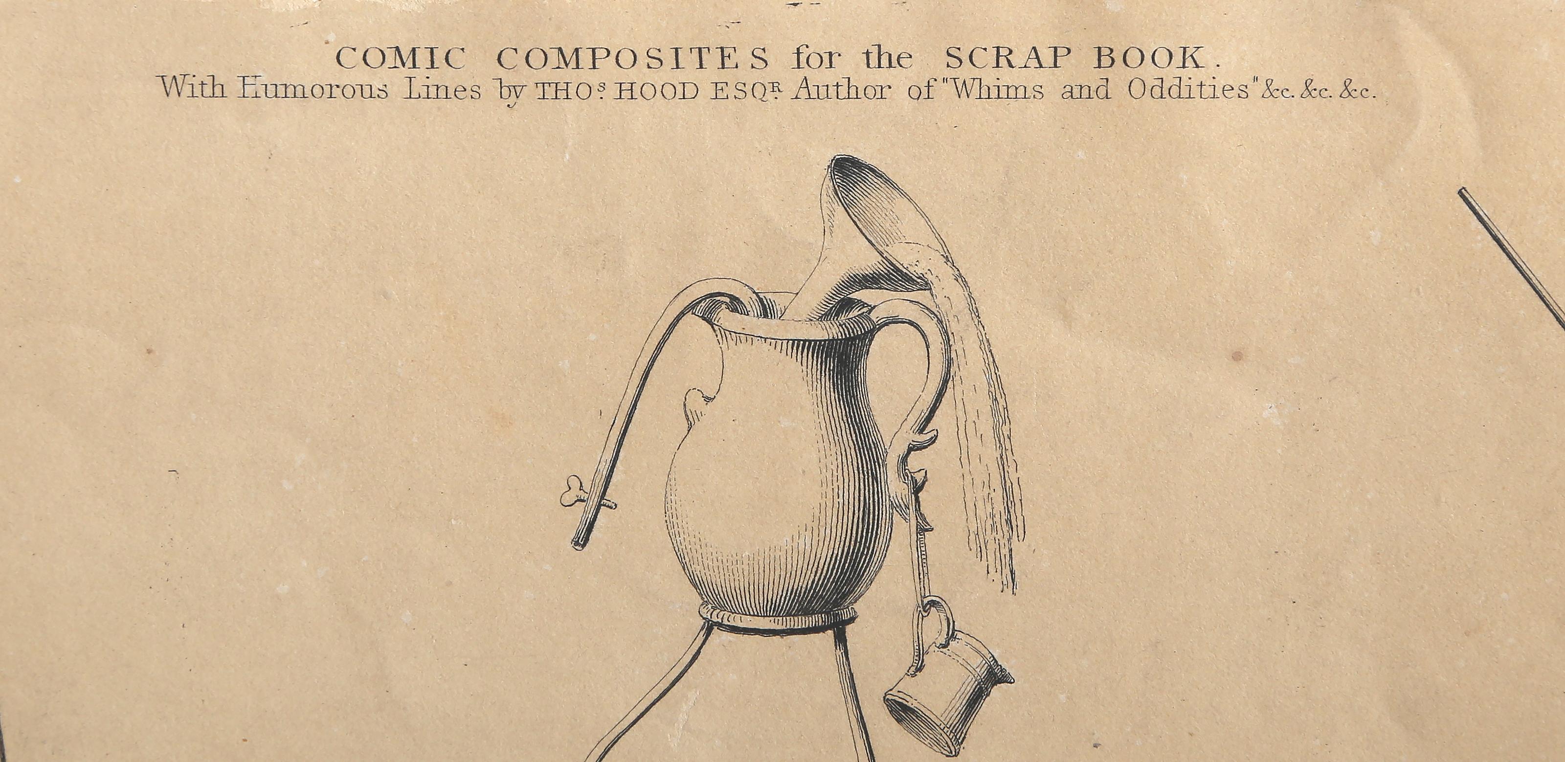 Comic Composites for the Scrap Book, Surrealist Engraving of Assemblage Figures - Beige Figurative Print by Unknown
