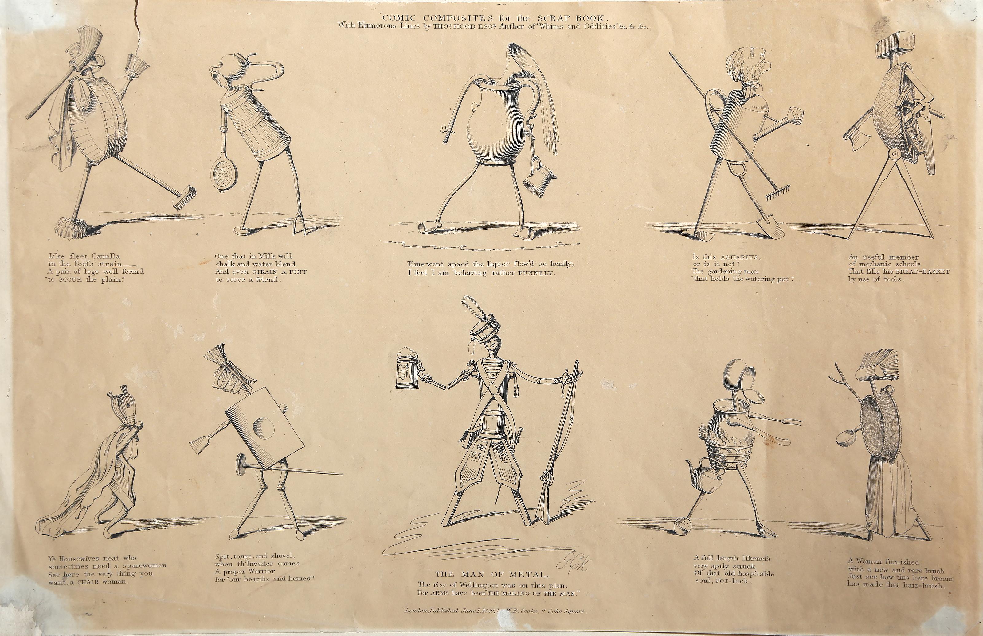 Unknown Figurative Print - Comic Composites for the Scrap Book, Surrealist Engraving of Assemblage Figures