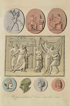 Antique Comic Performance and Various Masks  - Lithograph - 1862