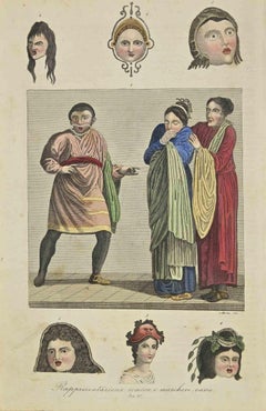 Antique Comic Performance and Various Masks  - Lithograph - 1862