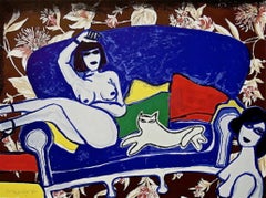 Complicite with Pussycat, 1980 Limited Edition Lithograph, Guillaume Corneille