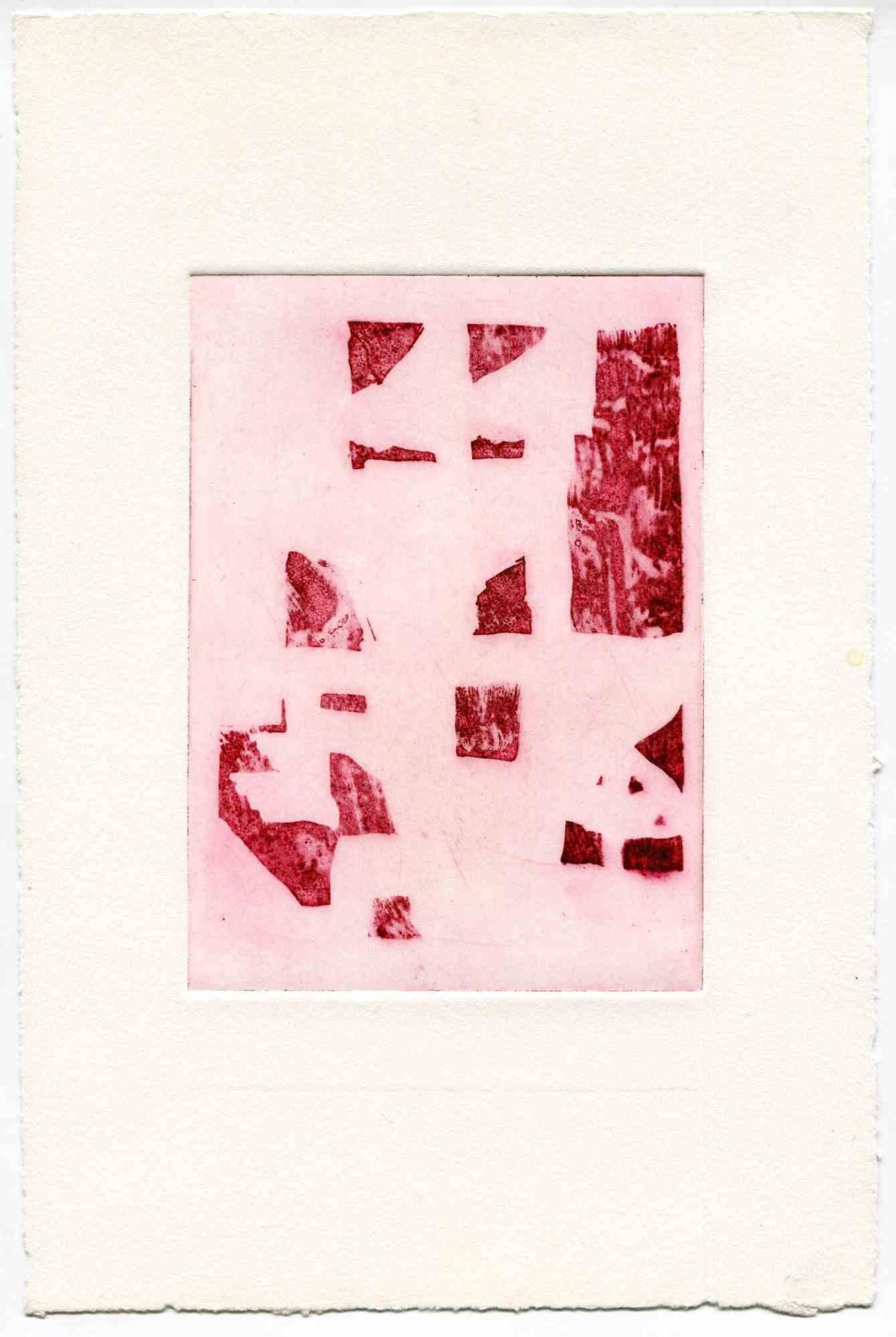 Unknown Figurative Print - Composition in Red - Original Etching and Drypoint - Mid-20th Century