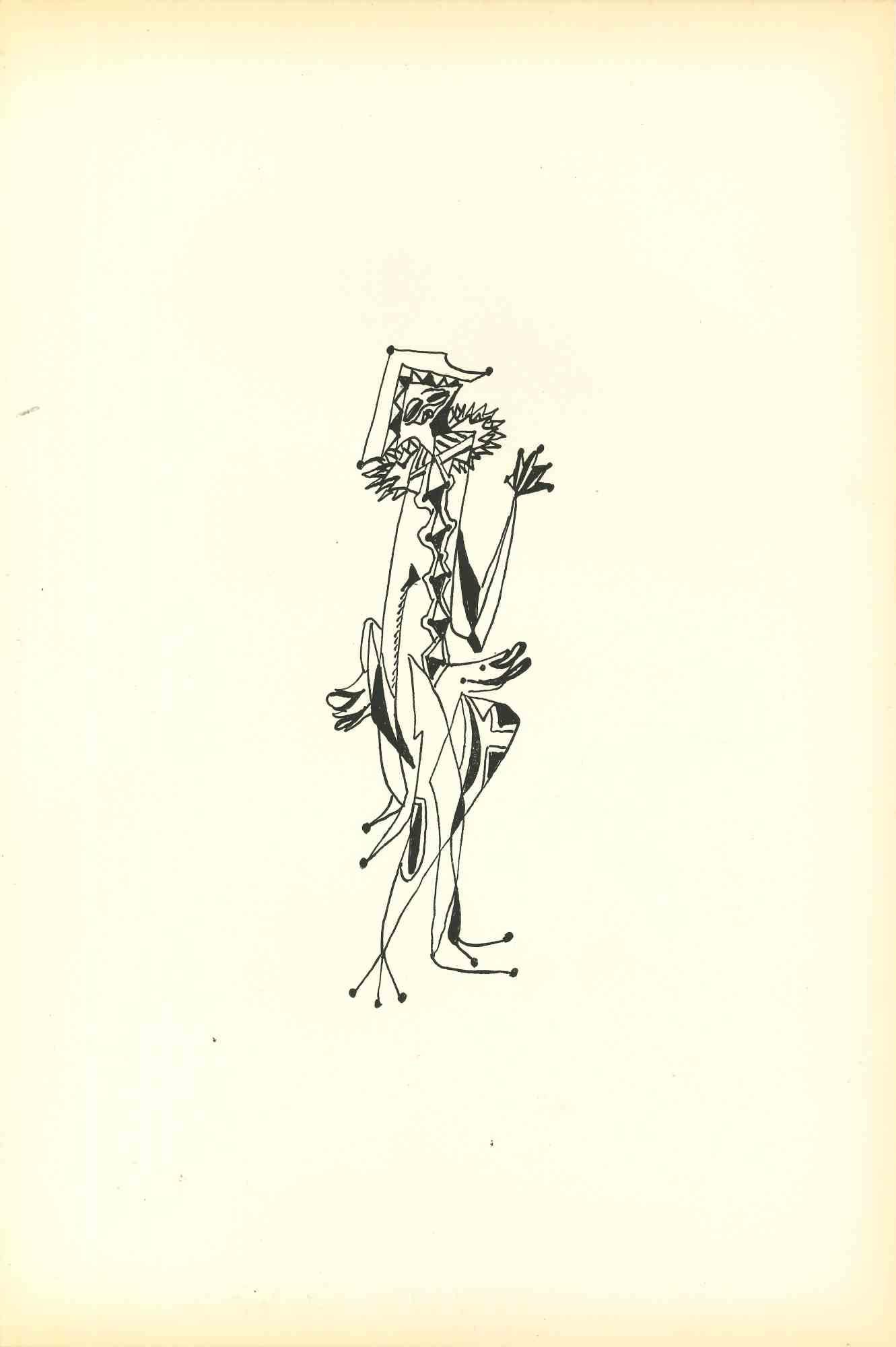 Unknown Figurative Print - Composition Of Diodora - Original Lithograph by Bruno Capacci - 1950