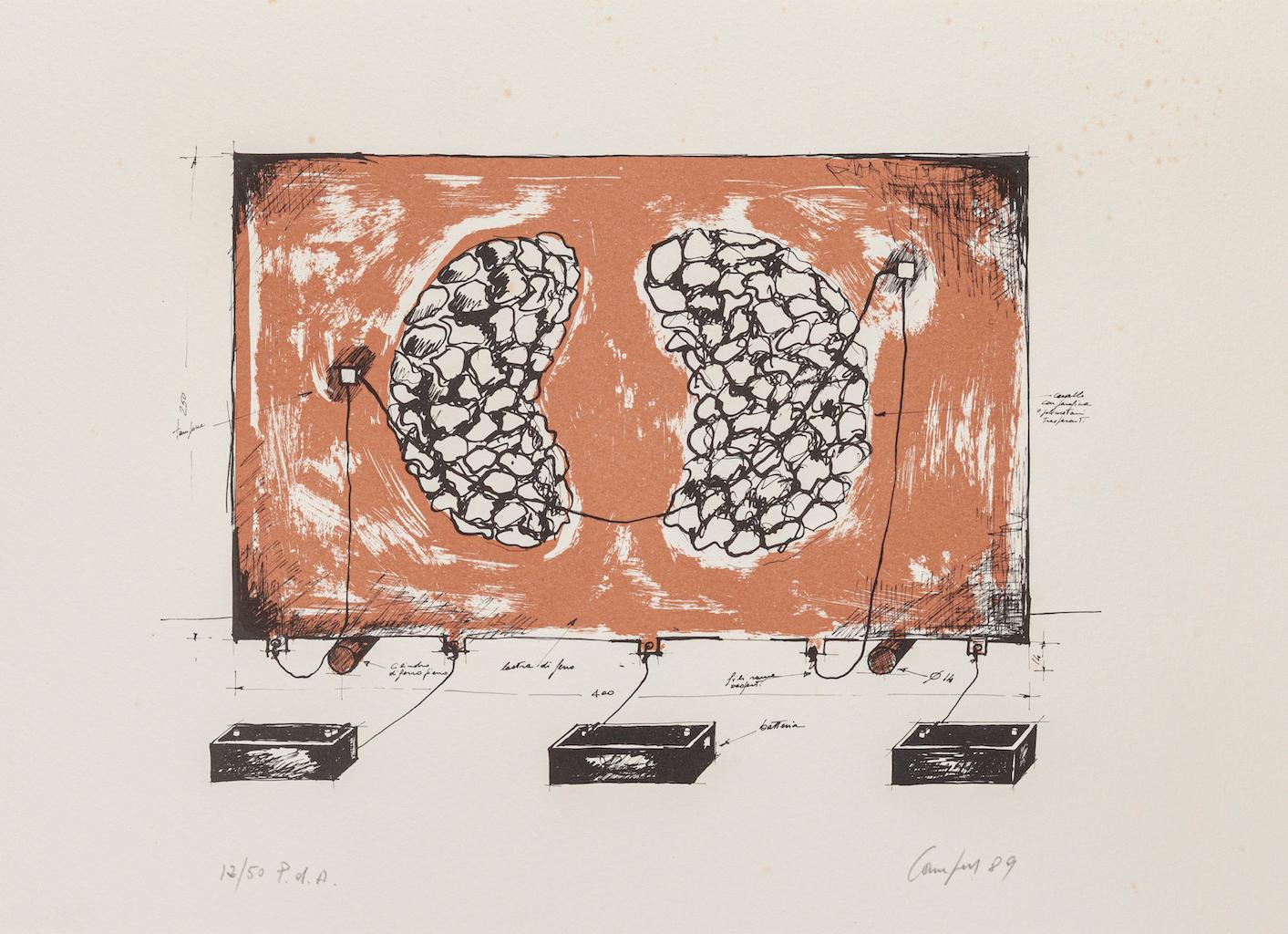 Composition  - Lithograph on Cardboard signed "Campus" - 1989
