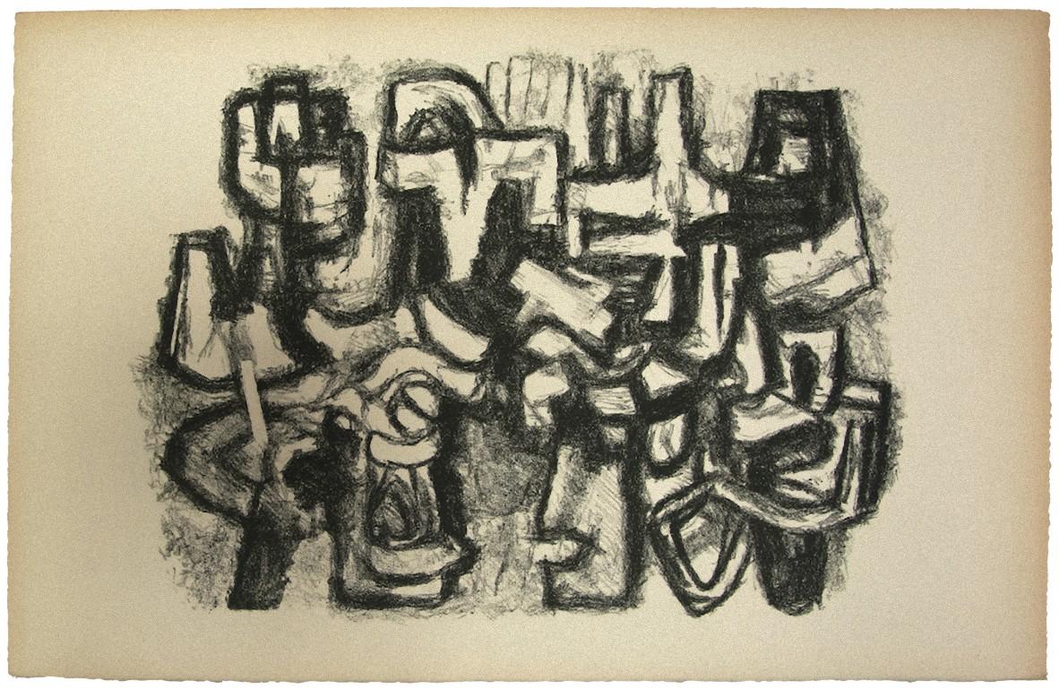 Unknown Figurative Print – Komposition - Originallithographie auf Papier - Mitte des 20. Jahrhunderts
