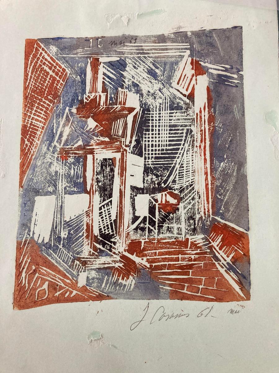 Composition - Woodcut Print - Mid-20th Century