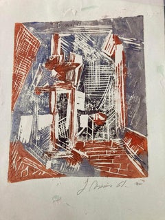 Composition - Woodcut Print - Mid-20th Century