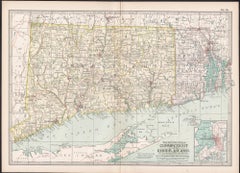 Connecticut y Rhode Island. EE.UU. Atlas del siglo estado antiguo mapa vintage