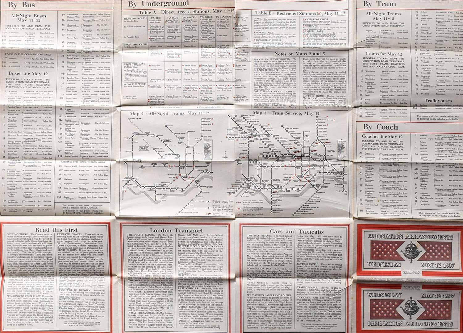 Coronation Arrangements Leaflet Map of London 1937 Vintage Transport map poster - Print by Unknown