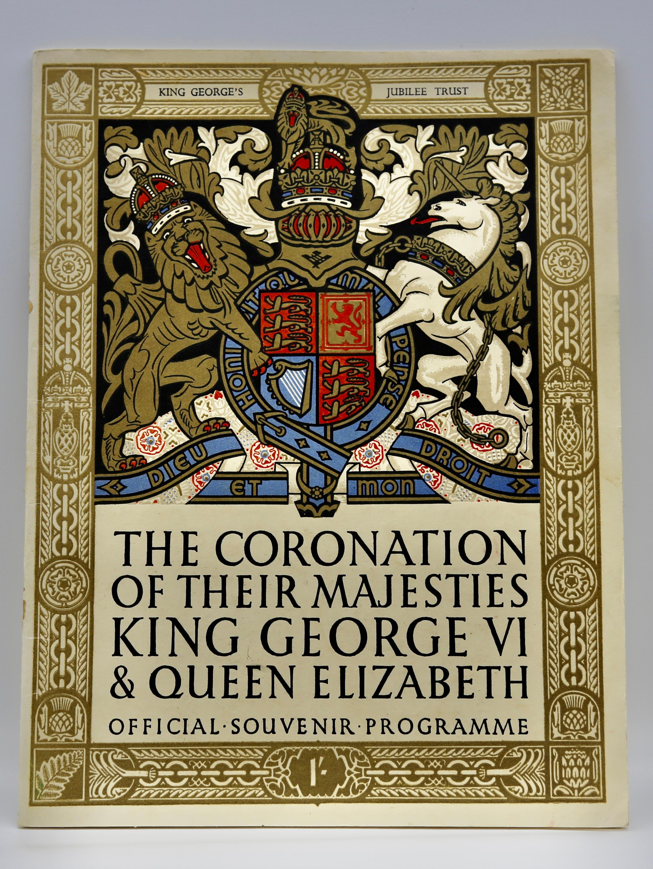 Vintage-Rahmenprogramm der Krönung von König George und Königin Elizabeth, Vintage 1937, gerahmt – Print von Unknown