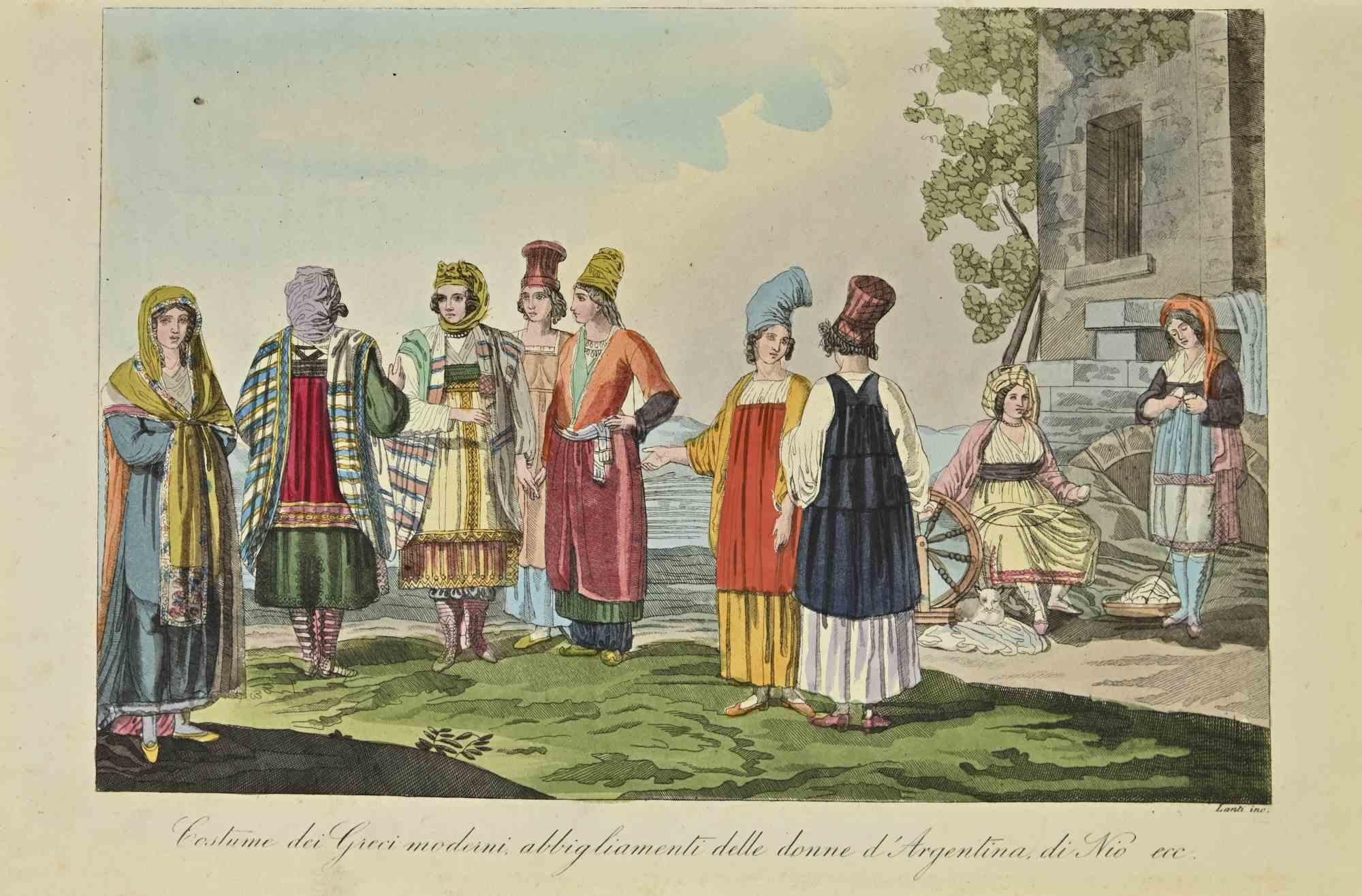 Unknown Figurative Print – Kostüm der Griechen - Lithographie - 1862