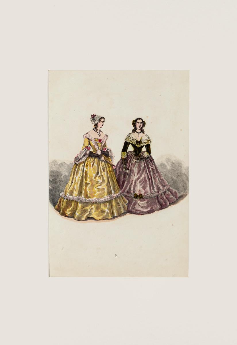 Unknown Figurative Print - Costume - Original Hand-Colored Lithograph - 19th Century