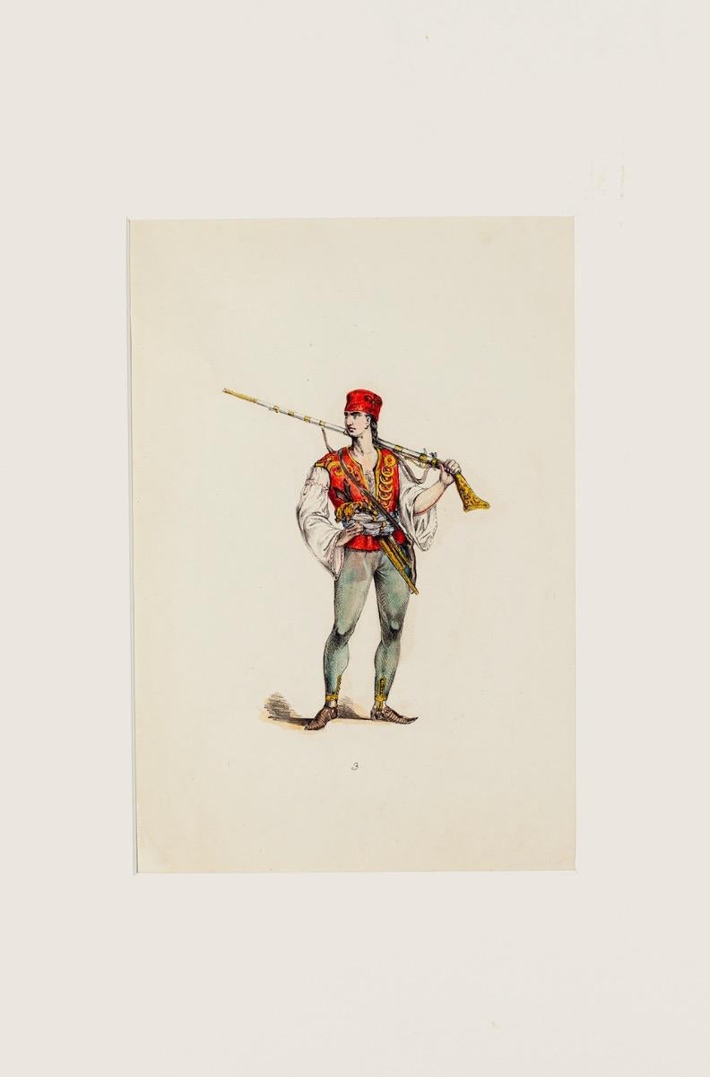 Unknown Figurative Print - Costume - Original Hand-colored Lithograph - 19th Century