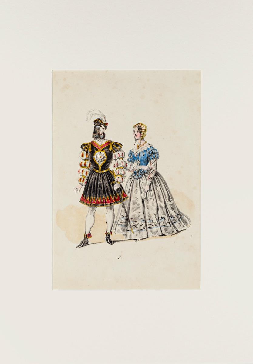 Unknown Figurative Print - Costume - Original Hand-colored Lithograph - 19th Century