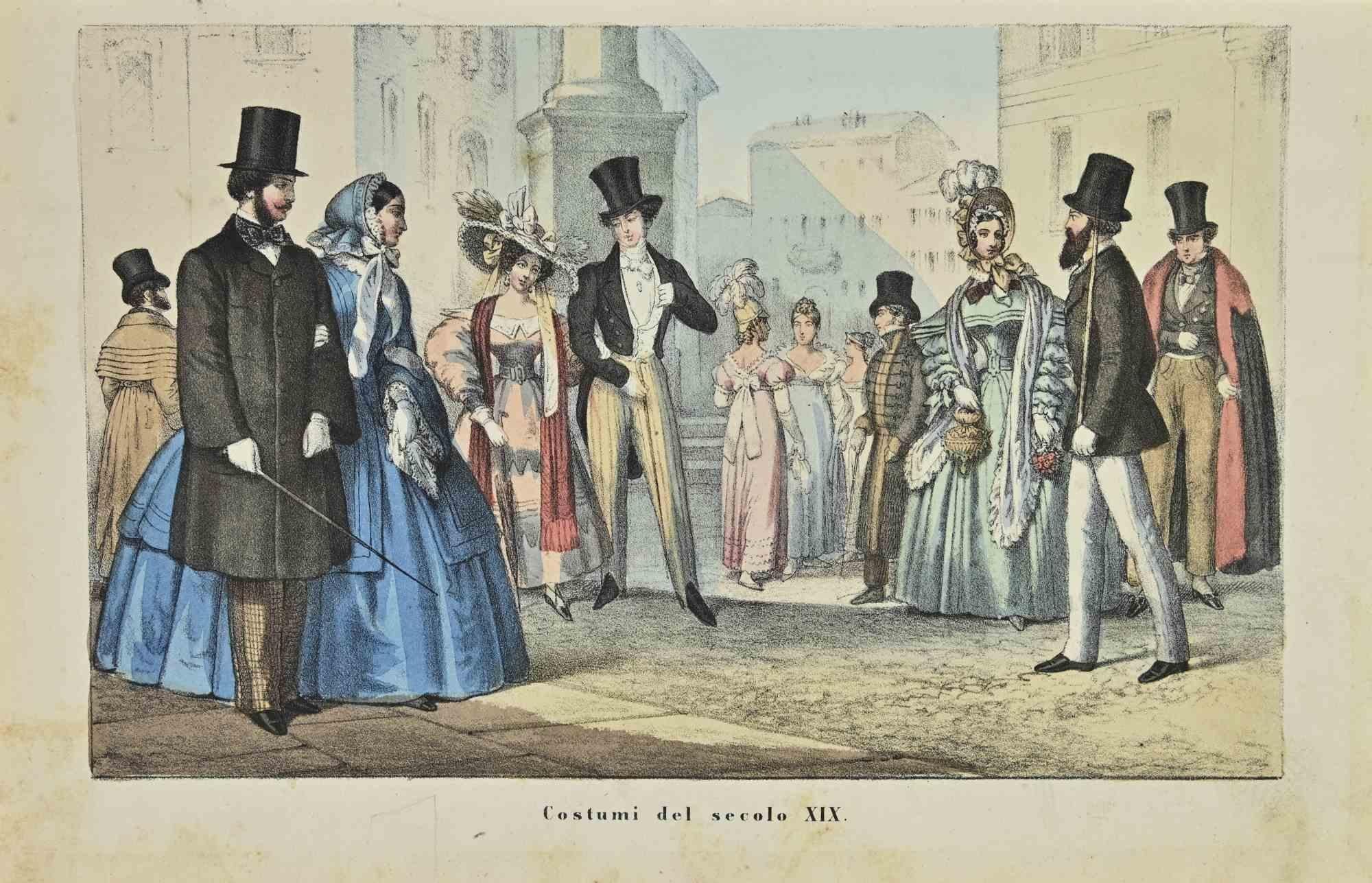 Figurative Print di Unknown - Costumi del XIX secolo - Litografia - 1862