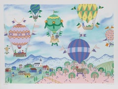Vintage Country Balloon Fair, Folk Art Screenprint by Jack Hofflander
