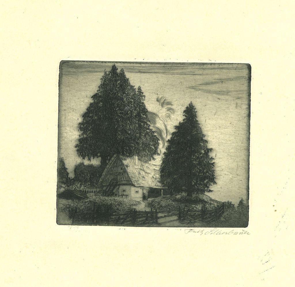 Country Cottage - Original Etching - 19th Century
