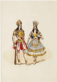 Couple of Ancient Native Americans - Original Lithograph - End of 19th Century