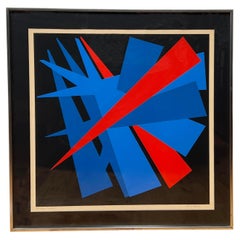"Crash" Blue and Red Constructivist Lithograph