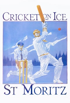 "Cricket on Ice - St. Moritz" Original Vintage Swiss 1980s Winter Sports Poster