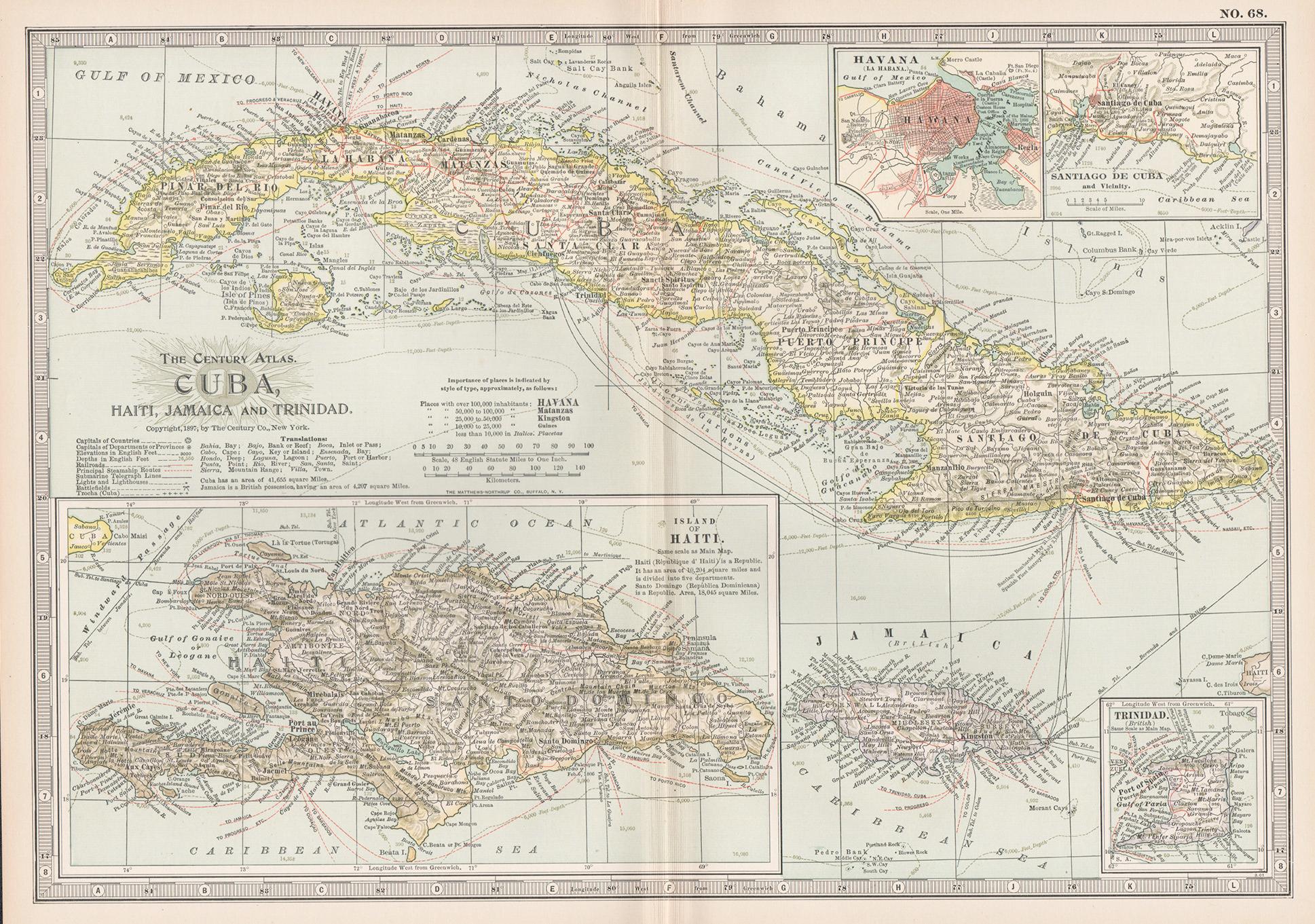 Unknown Print - Cuba, Haiti, Jamaica and Trinidad. Century Atlas antique vintage map