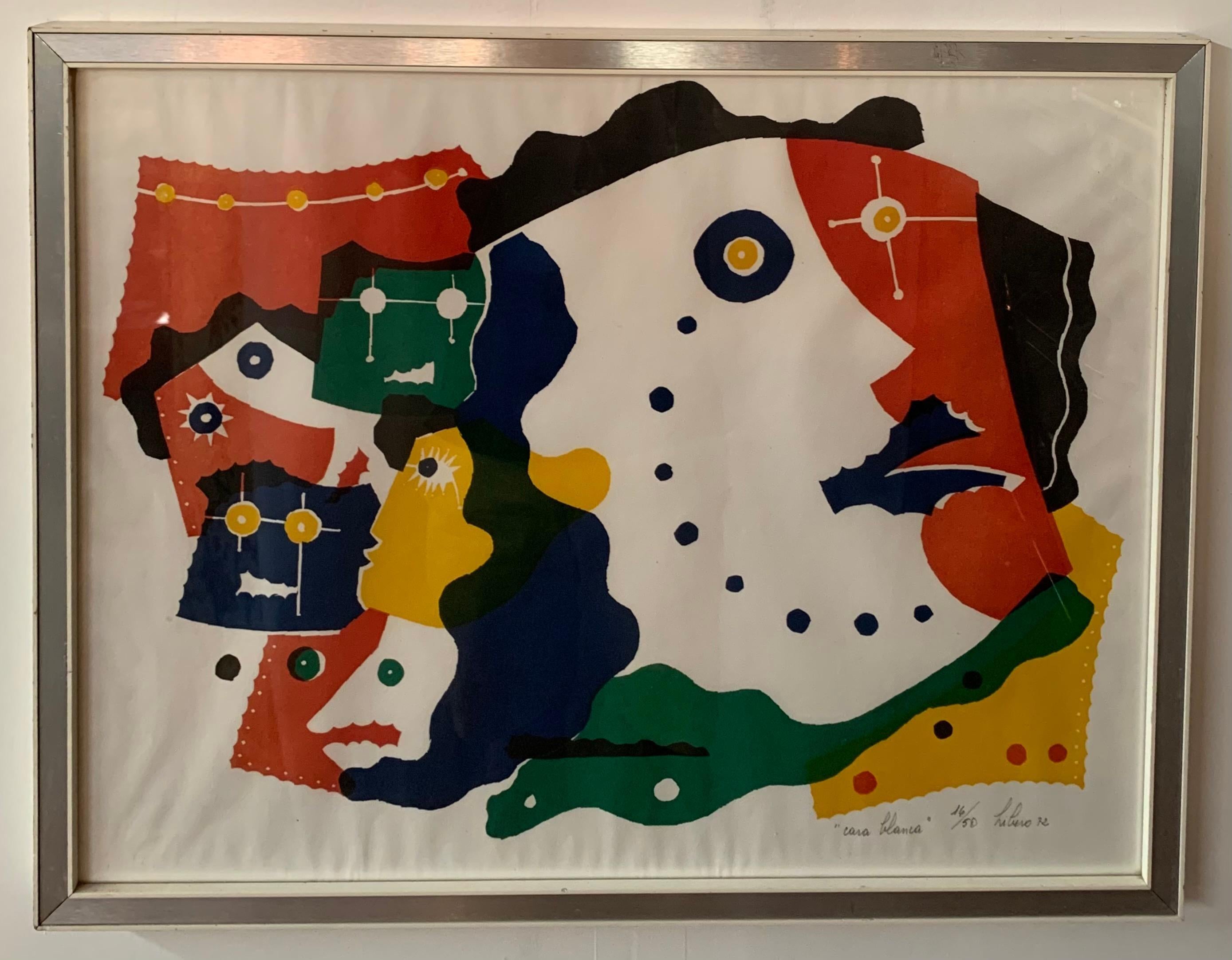 Cubist Modern Watercolor Framed Prints signed Hiburo Set of Four For Sale 3