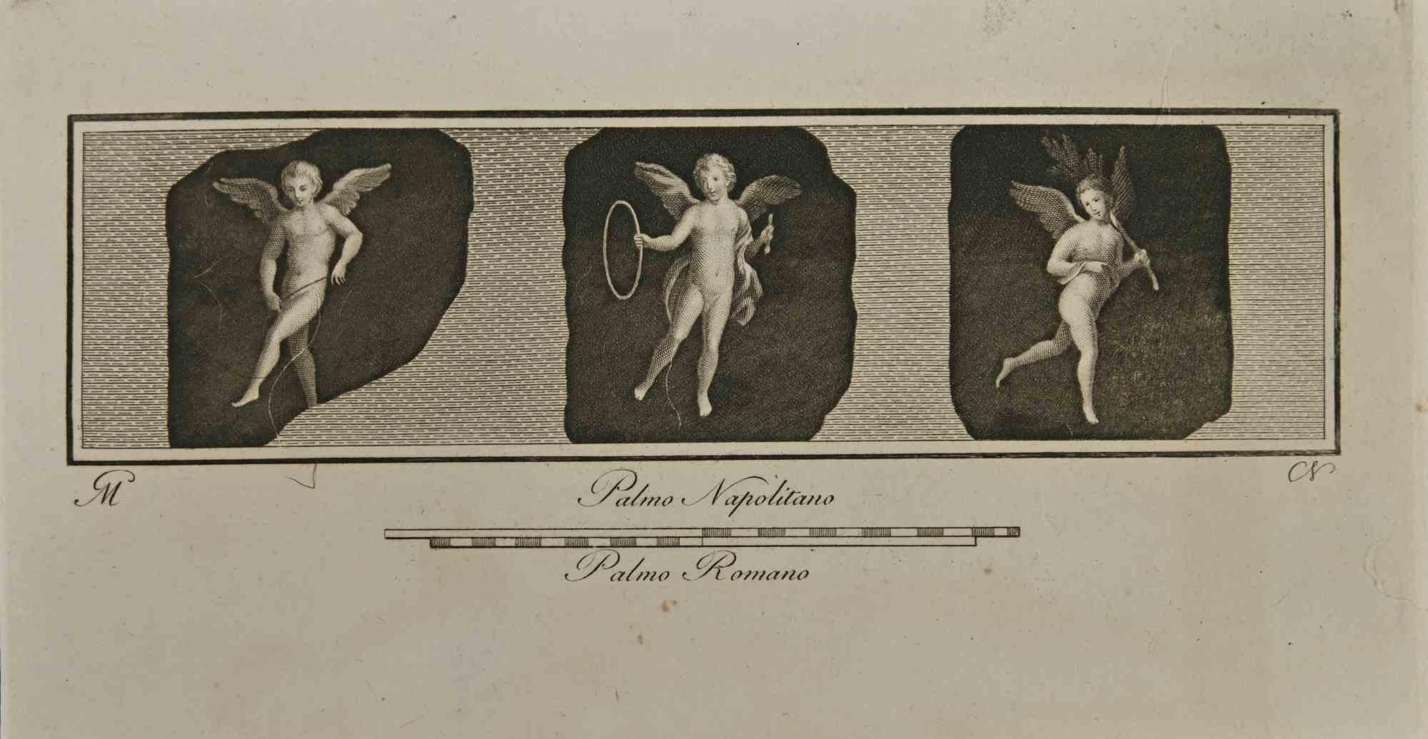 Figurative Print Unknown - Cupidon dans trois cadres - gravure - 18ème siècle