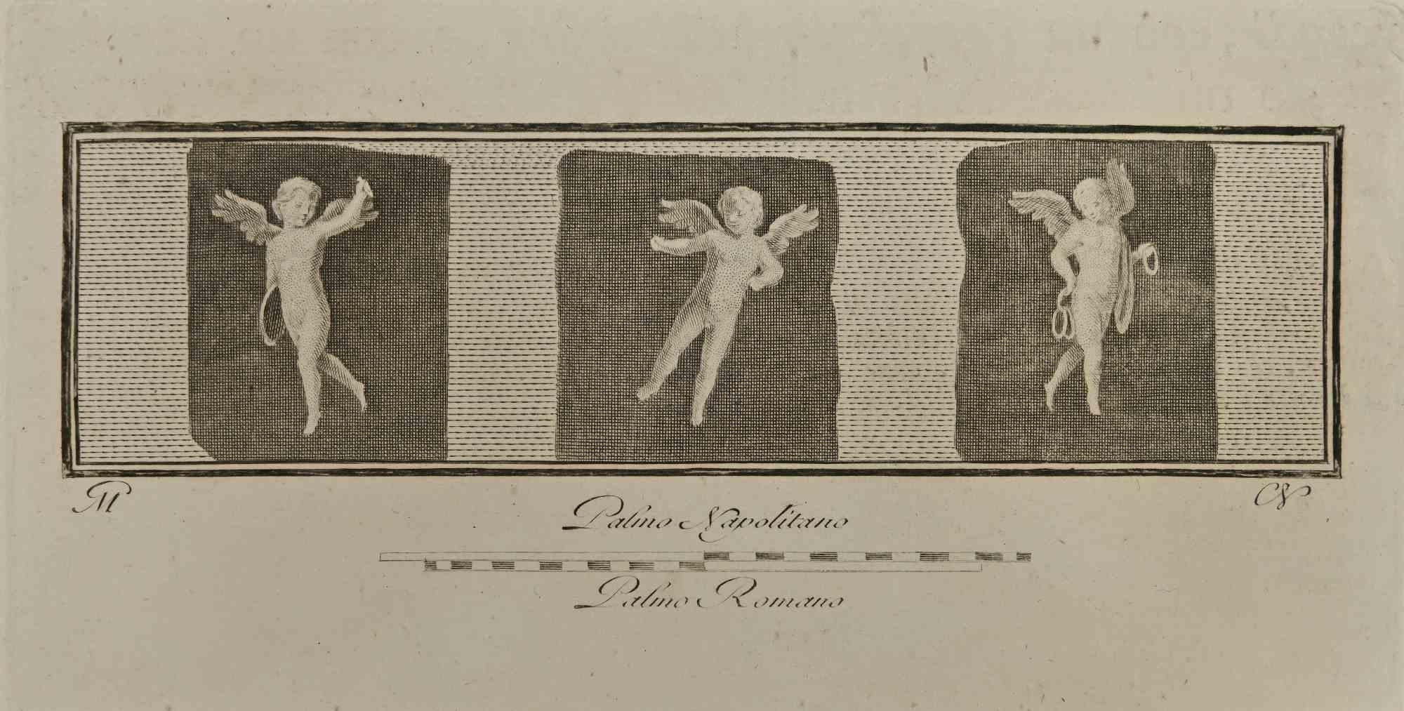 Figurative Print Unknown - Cupidon dans trois cadres - gravure - 18ème siècle