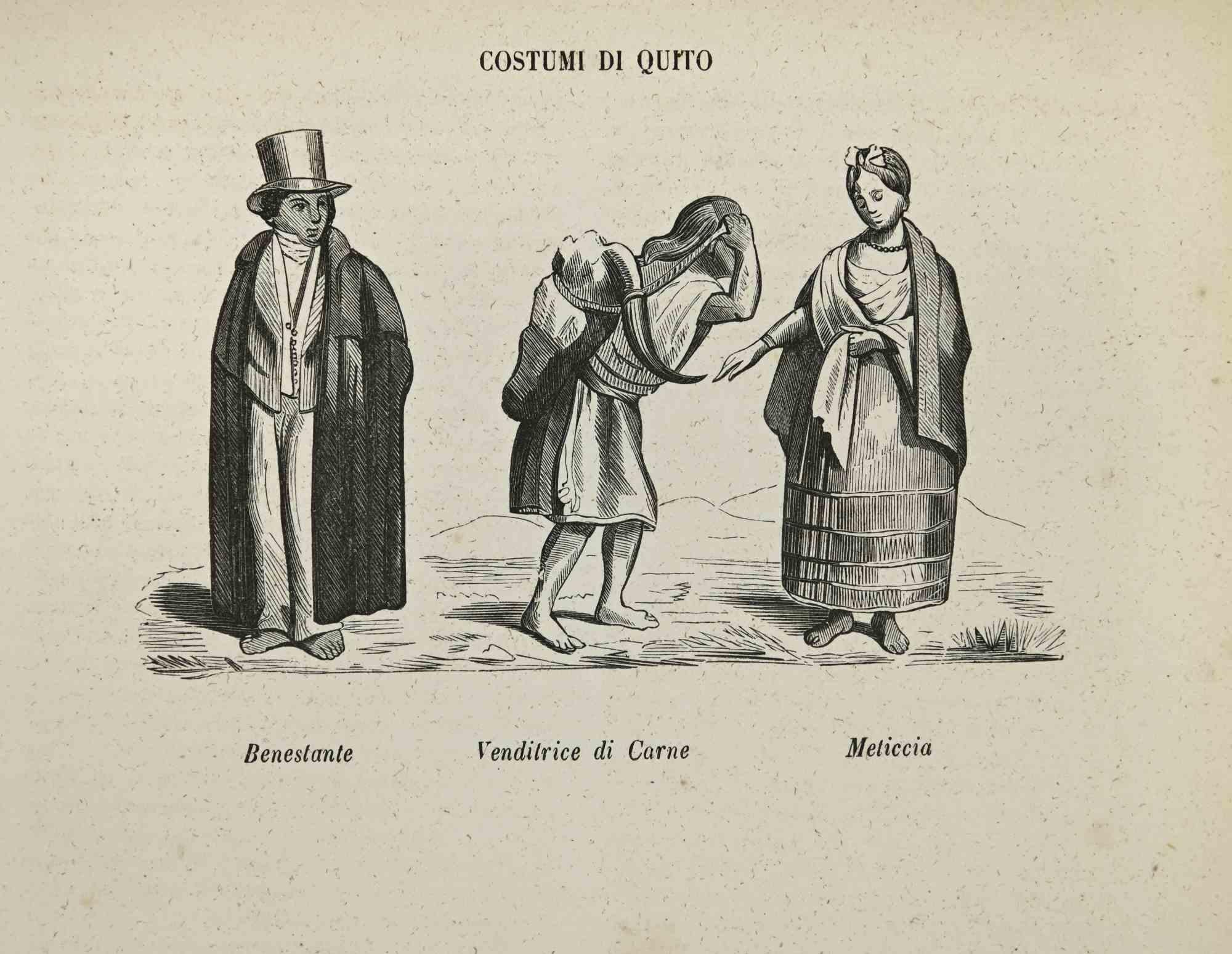 Unknown Figurative Print - Customs of Quito  - Lithograph - 1862