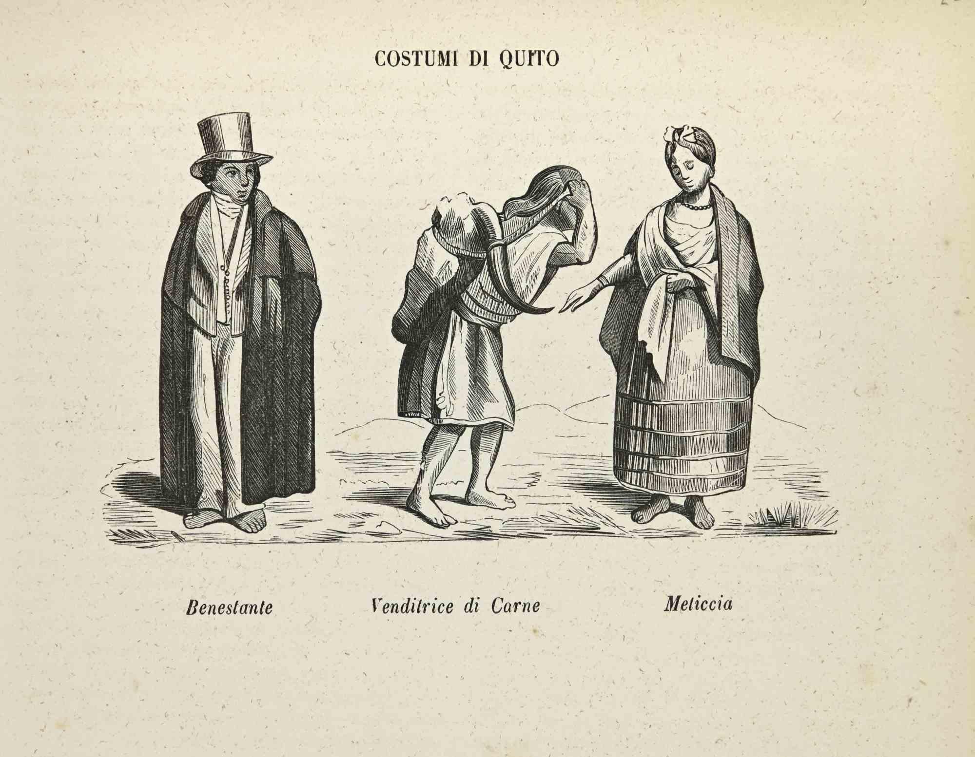 Unknown Figurative Print - Customs of Quito  - Lithograph - 1862