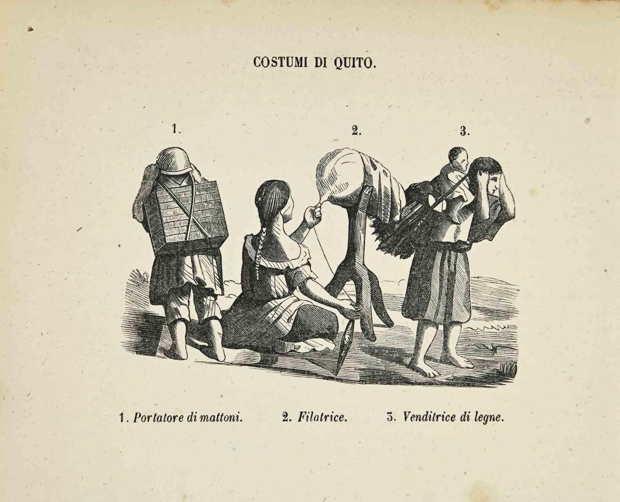 Unknown Figurative Print - Customs of Quito - Lithograph - 1862