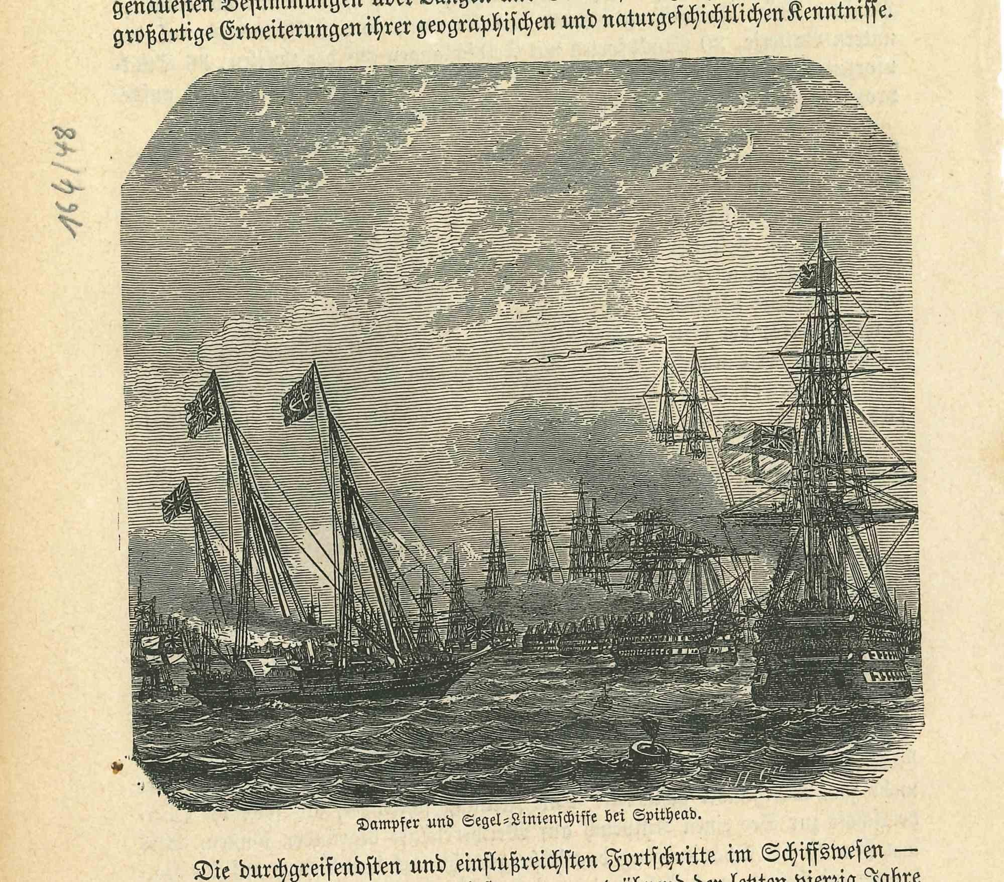Unknown Landscape Print - Dampfer und Gegel - Original Lithograph - Mid 19th Century