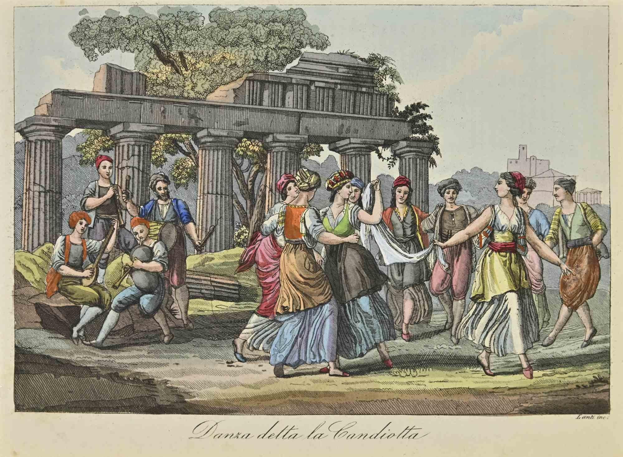 Unknown Landscape Print - Dance called the Candiotta - Lithograph - 1862