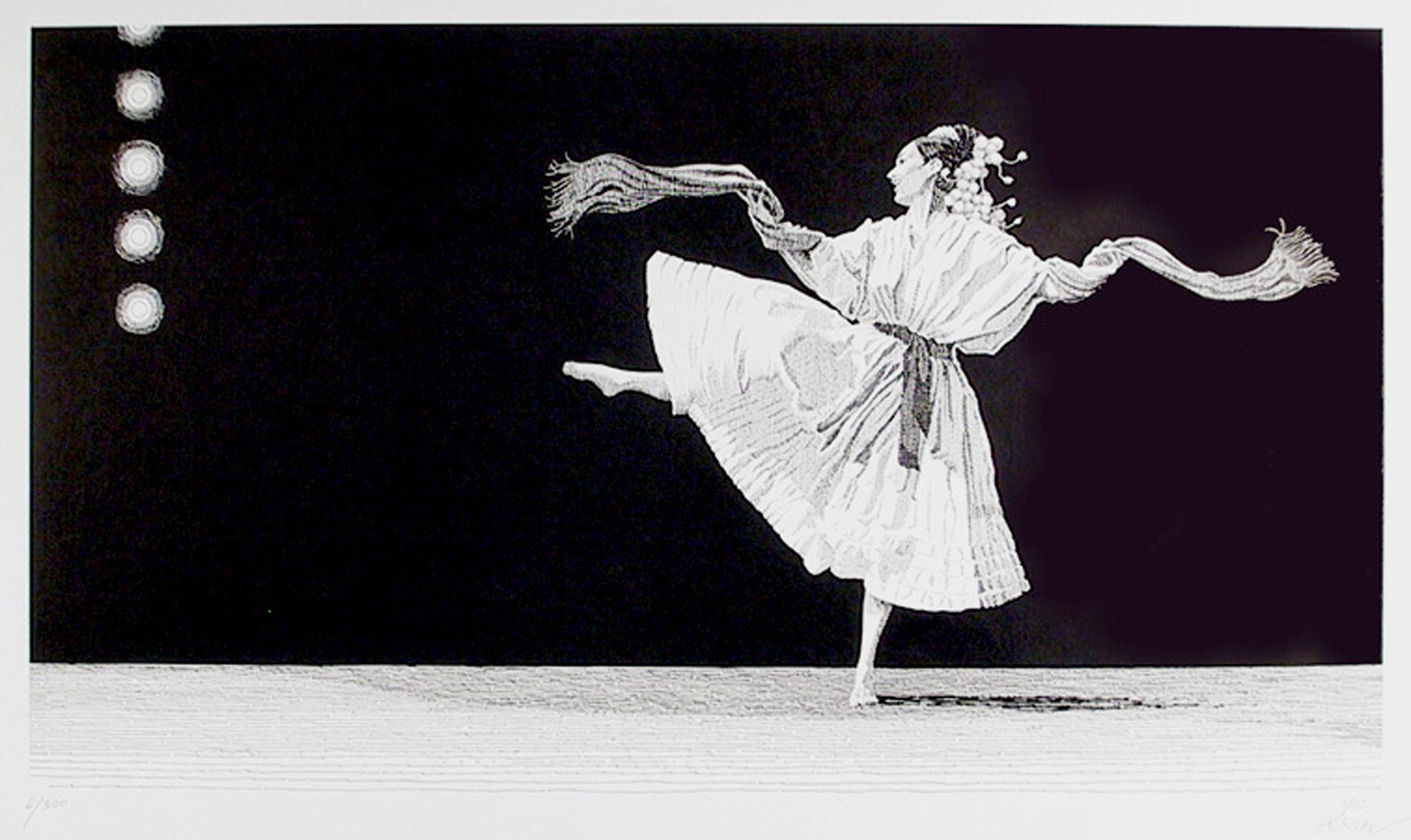 Vic Herman, estadounidense (1919 - 1999) - Danzas de Guanajuato, Año:  1979, Medio:  Litografía, firmada y numerada a lápiz, Edición:  300, AP, Tamaño de la imagen:  13 x 23,5 pulgadas, Tamaño:  45,72 cm x 71,12 cm, Descripción:  Con la pierna