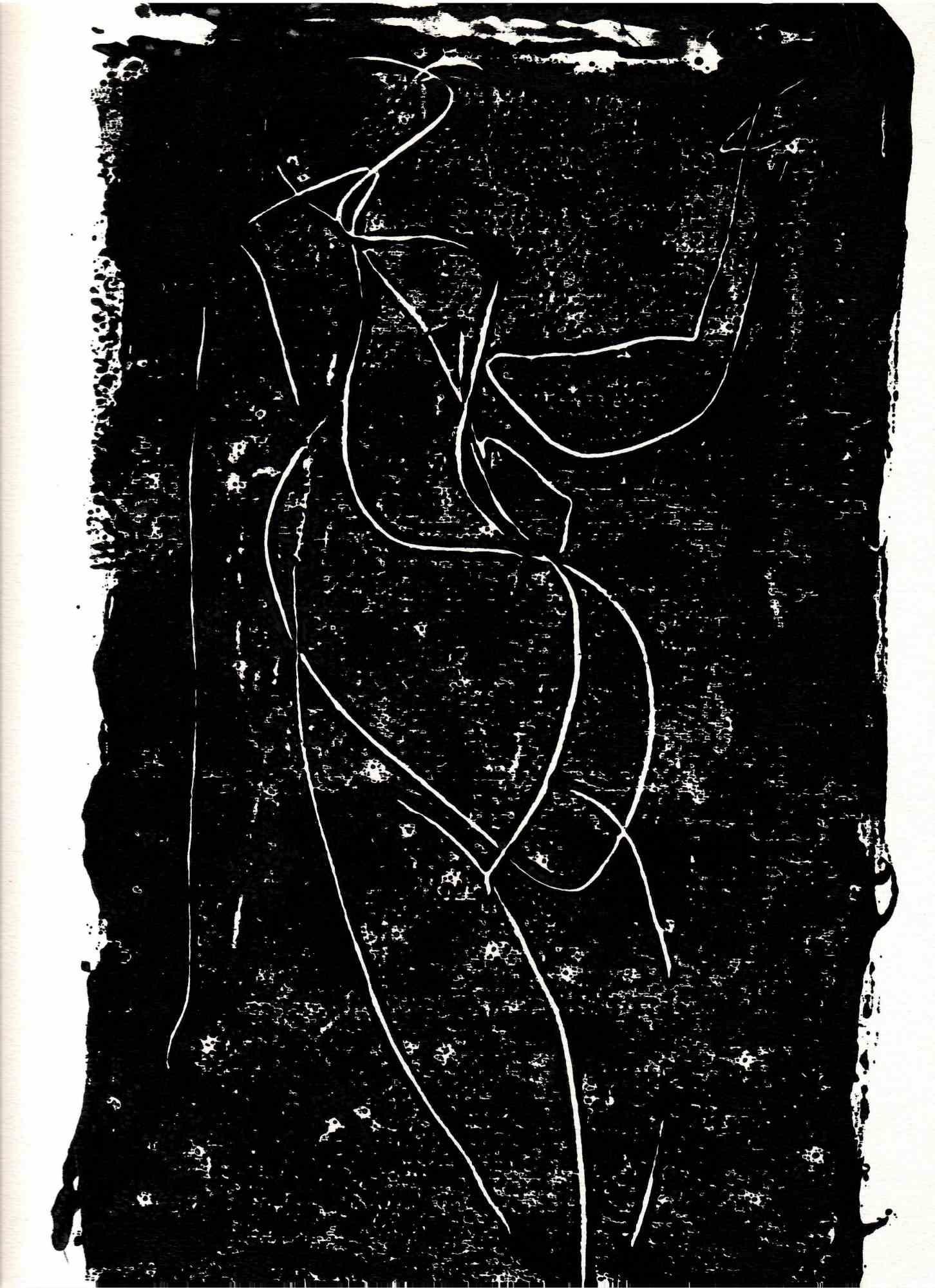 Unknown Abstract Print – Dancing Figur in der Dunkelheit - Originallithographie - 1960er Jahre