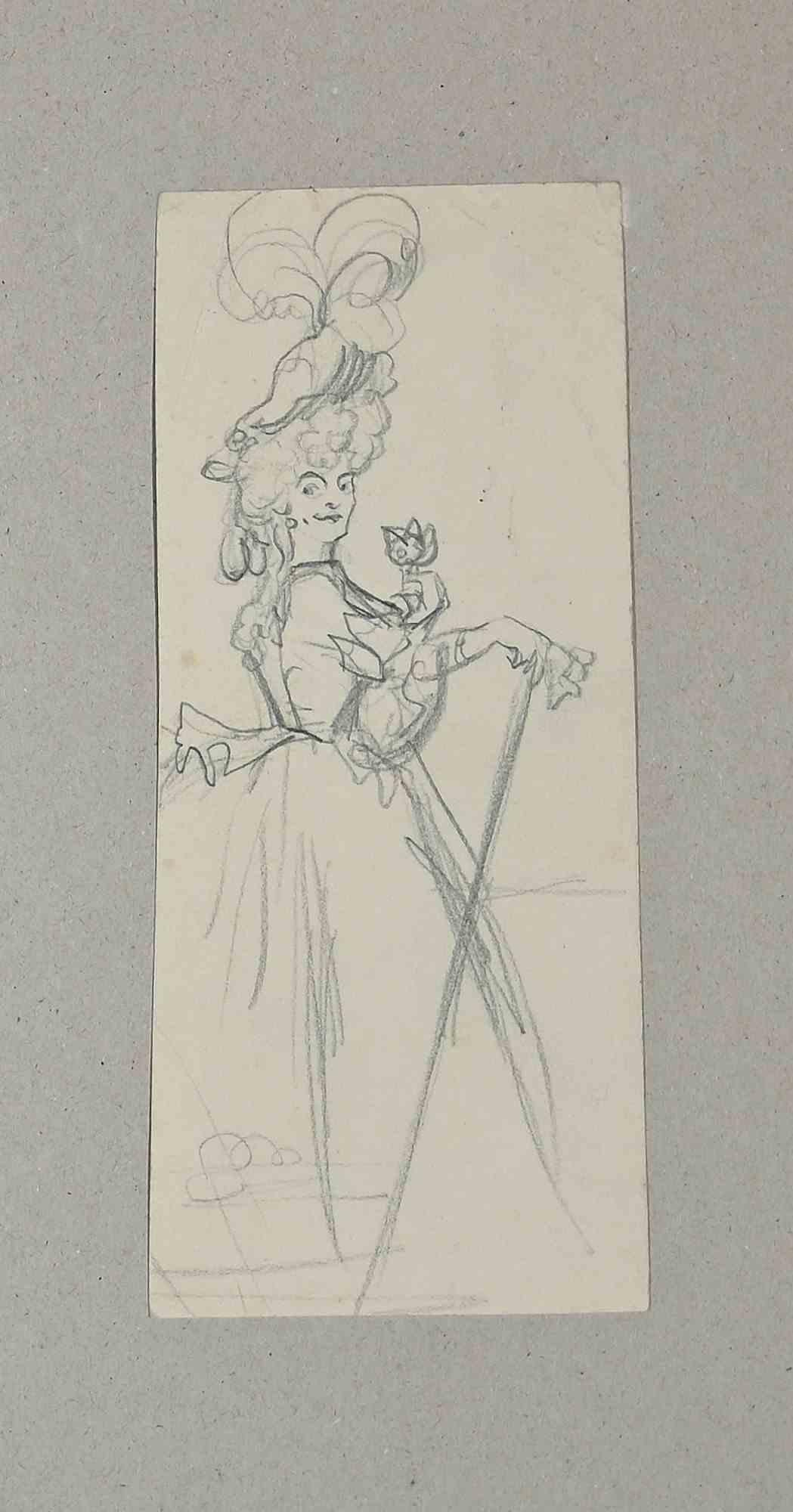 Unknown Figurative Print - Dancing - Original Drawing on Paper - Late 19th Century