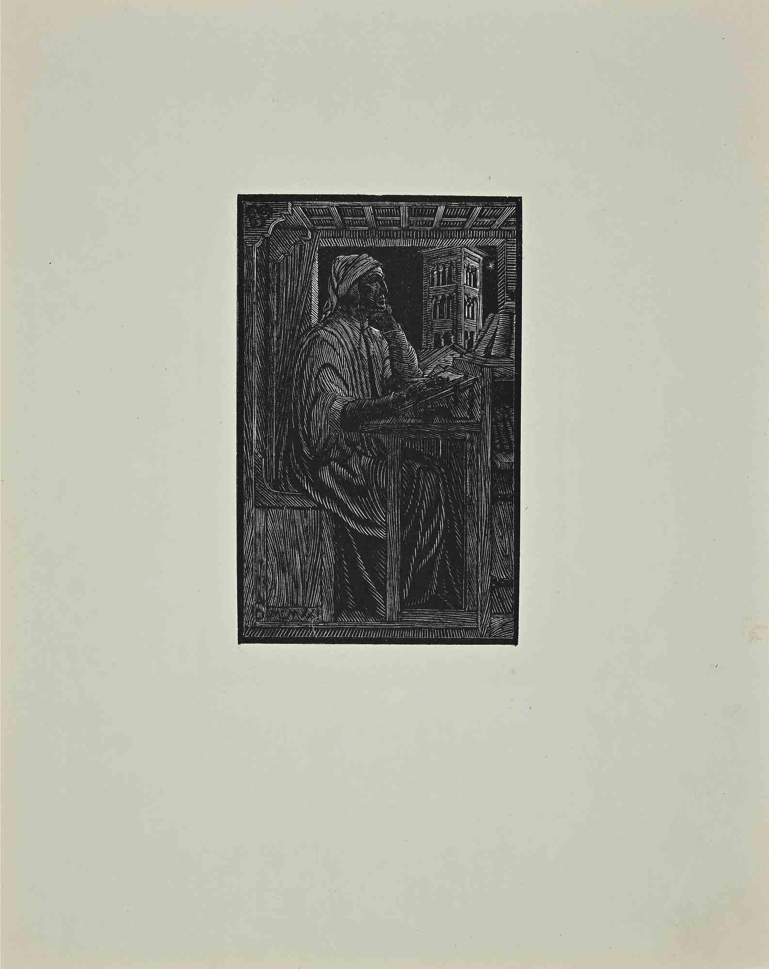 Unknown Figurative Print - Dante - Original Woodcut by Adolfo de Karolis - Early 20th Century