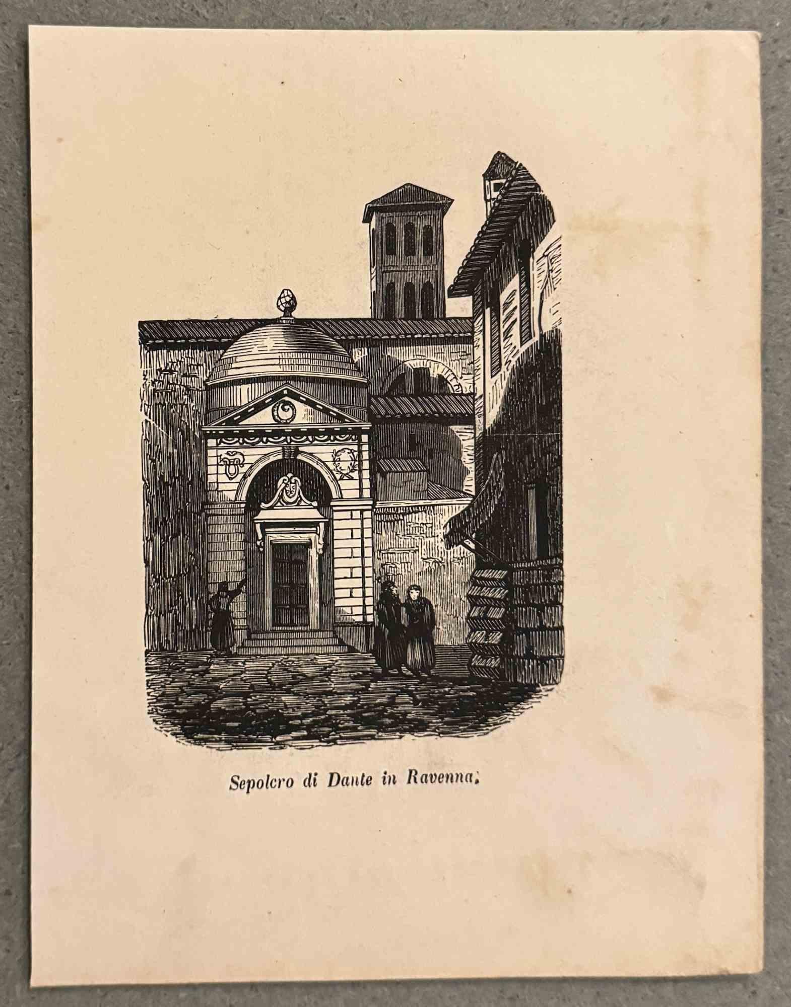 Figurative Print Unknown - Tombe de Dante à Ravenne - Lithographie - 19e siècle 
